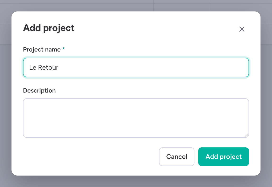 One name. You land on the project straight away. (1) Add project; (2) Name.
